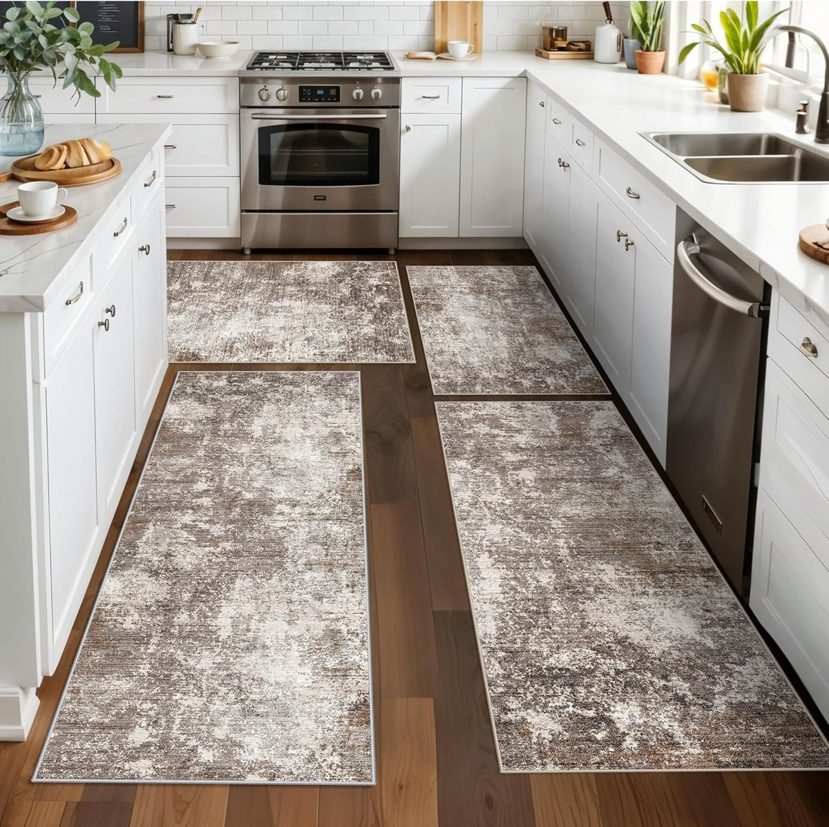 4-piece kitchen rug set with runner – washable, main product view