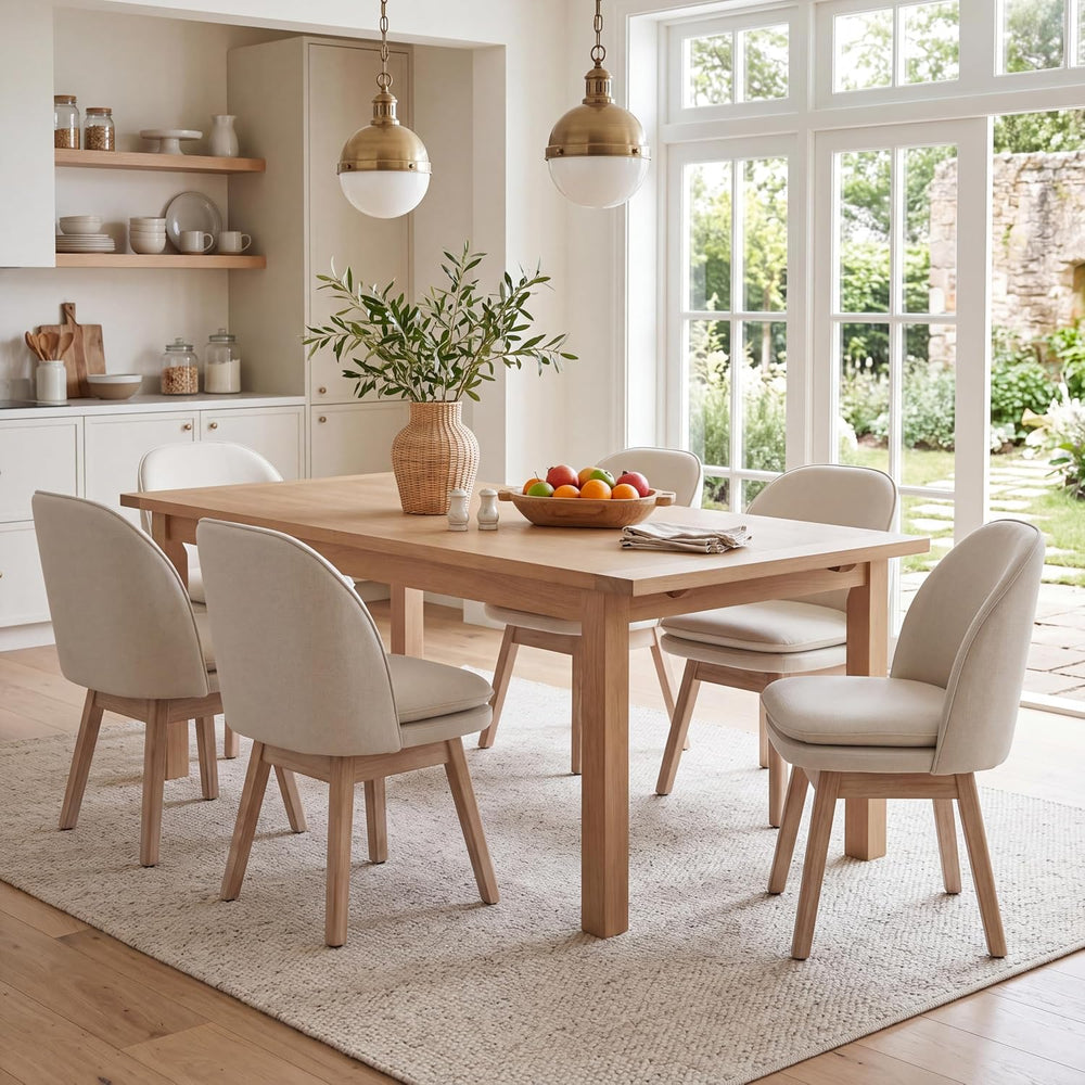 ROCITY Swivel Dining Chairs Set of 2, Cream Linen Kitchen Chairs with Solid W...