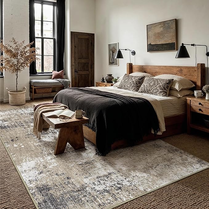 PureCozy 8x10 Abstract Area Rug Brown Washable Modern Neutral Living Room - Image 3