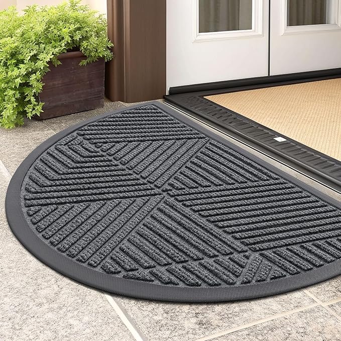 Smiry Half Circle Front Door Mat Outside Entrance, Heavy Duty Sturdy Natural by Smiry