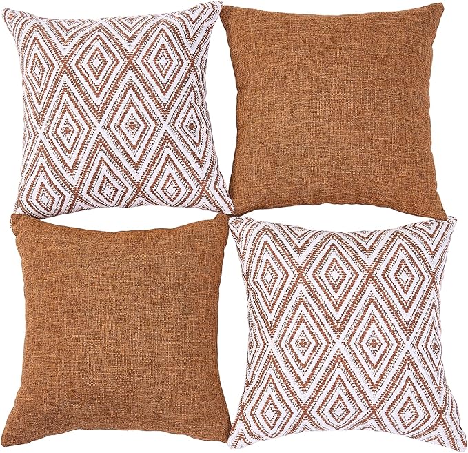 HPUK Decorative Throw Pillow Covers Set of 4 Geometric Design Linen Cushion - Image 2