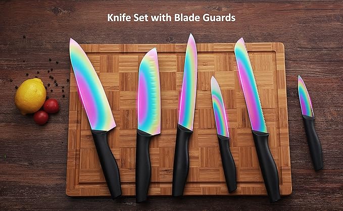Marco Almond Kitchen Knife Set, KYA36 12-Piece Rainbow Color Stainless Steel - Image 7