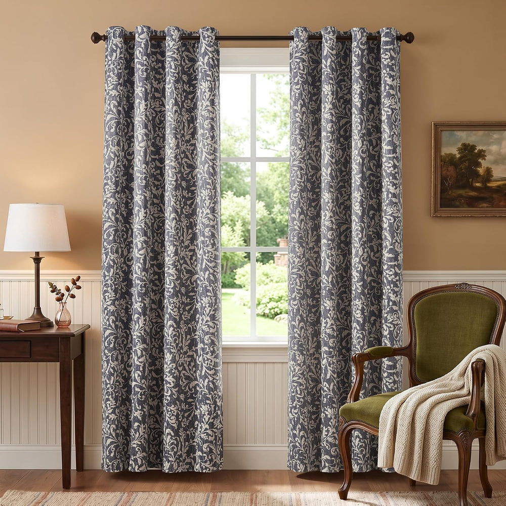 jinchan Blue Floral Curtians 84 Inch Room Darkening Grommet 2 Panels