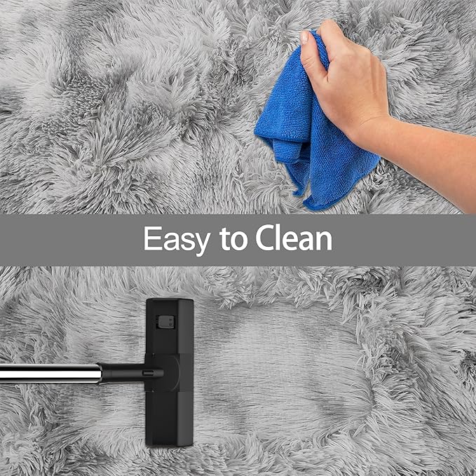 Tie Dye Grey Rug for Living Room 5x8ft Fluffy Modern Shag Area Rug Mat Bedside - Image 7
