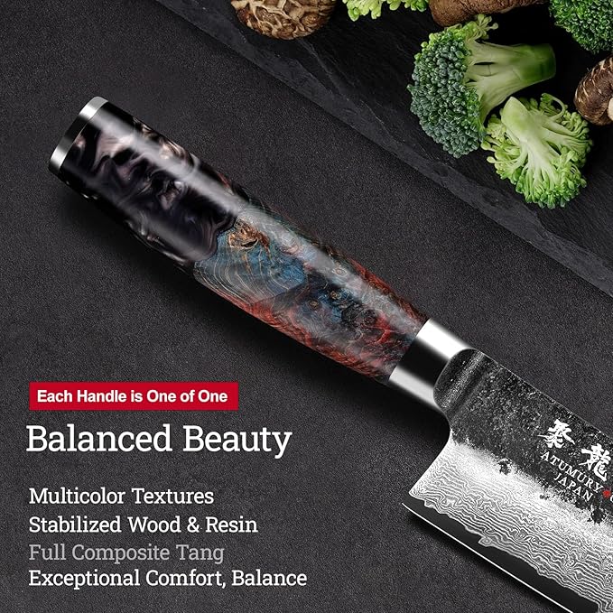 Japanese Santoku Knife 7 Inch, Hand Forged 67 Layers Damascus VG10 Steel Core