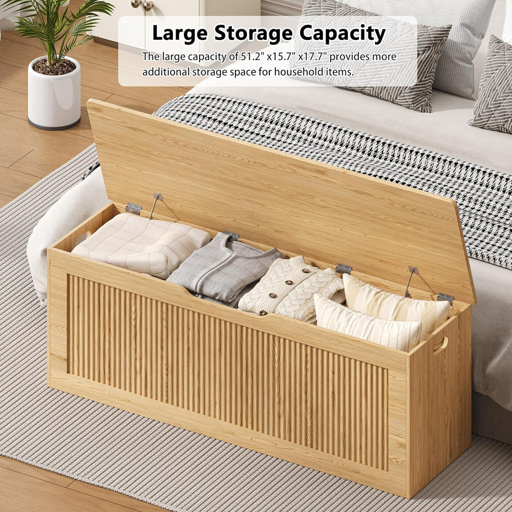 Akxomel 51.2" Fluted Storage Chest Wooden Storage Trunk 2 Safety Hinges ...