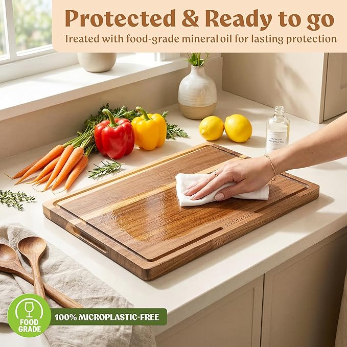 Acacia Wood Cutting Board for Kitchen, Non-Toxic Cutting Board Set of 3