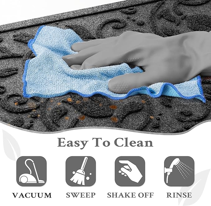 Boho Grey Floral Leaves Outdoor Indoor Entrance Doormats, Absorbent Durable - Image 8