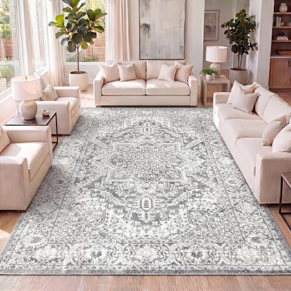 JONATHAN Y Modern Vintage Medallion Light Gray Indoor Area Rug, 8x10, Country...