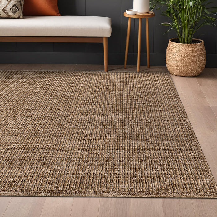 Beverly Rug Easy Jute Natural Rug 8x10 Solid Washable Durable Outdoor Indoor Area Rugs for Living Dining Room Patio Office Stain Resistant Non Shedding Casual Indoor Outside Carpet 8 x 10 Natural