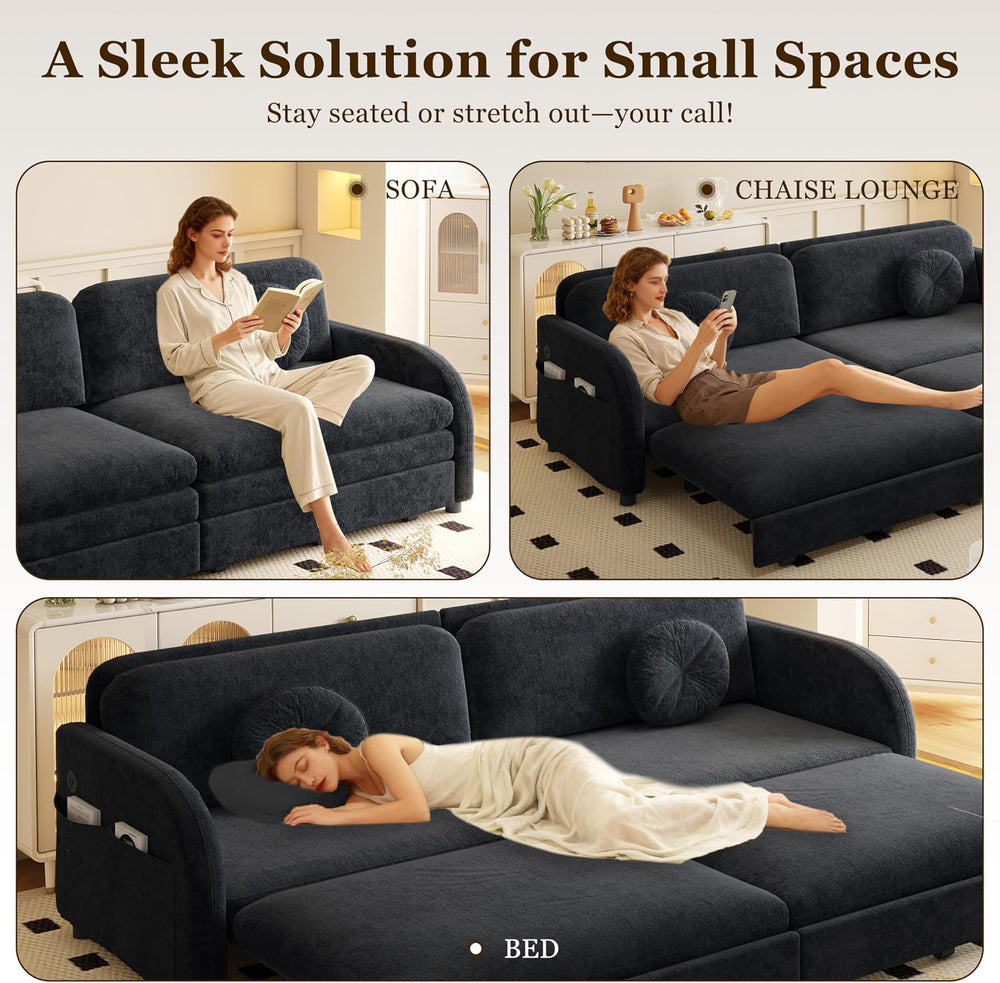 65.4'' Sleeper Sofa Bed Queen Size, 3in1 Convertible Pull Out Couch, ...