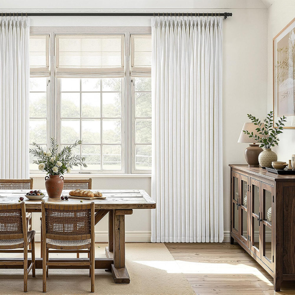 Triple Pinch Pleated Curtains for Living Room 90 Inch Linen Curtains 2 Panels...