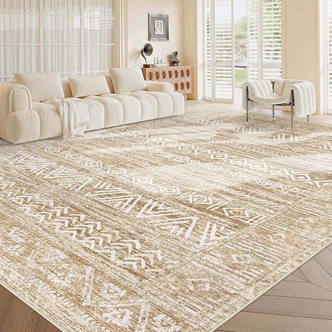 Living Room Rugs 9x12: Washable Moroccan Geometric Boho Rug Farmhouse Non Slip - Image 3