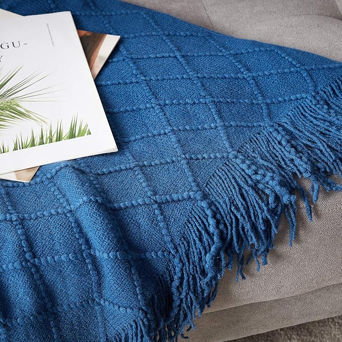 BOURINA Royal Blue Throw Blanket 60x80 Inches Throw Textured Solid Soft Sofa - Image 5