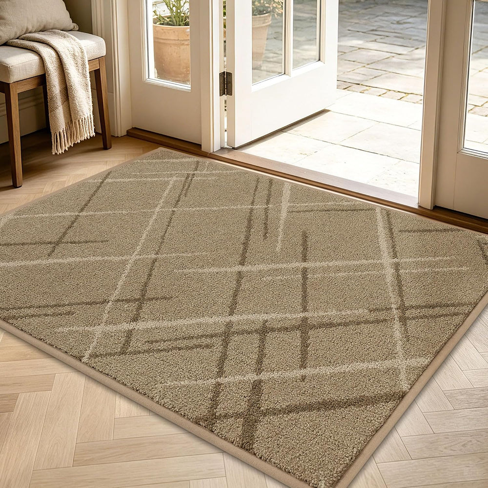 BEQHAUSE Door Mat 32" x 48", Non Slip Entryway Rugs Washable, Beige