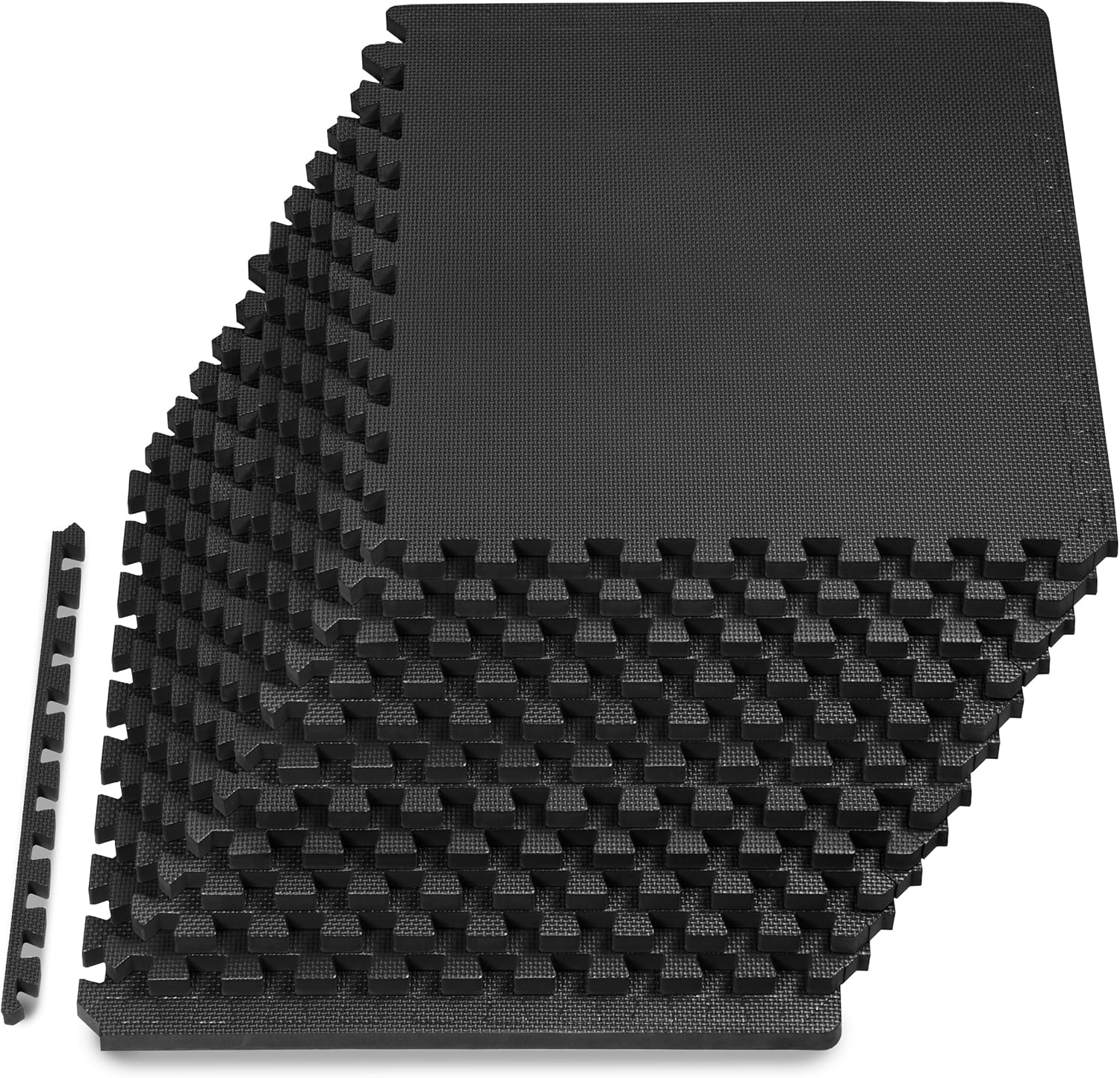 ProsourceFit Weaved Pattern Extra Thick Exercise Puzzle Mat 3/4-inch, EVA Foam Interlocking Tiles for Protective, Cushioned Flooring for Home and Gym Equipment; Black, 48 SQ FT, 12 Tiles