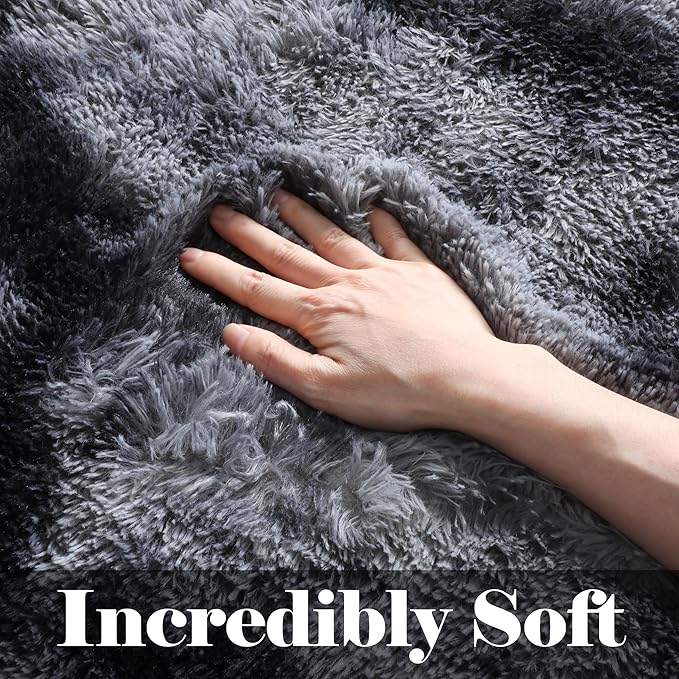 ONASAR Rugs for Living Room Bedroom, 5x8 Fluffy Tie-Dyed Dark Grey Bedside Area - Image 2