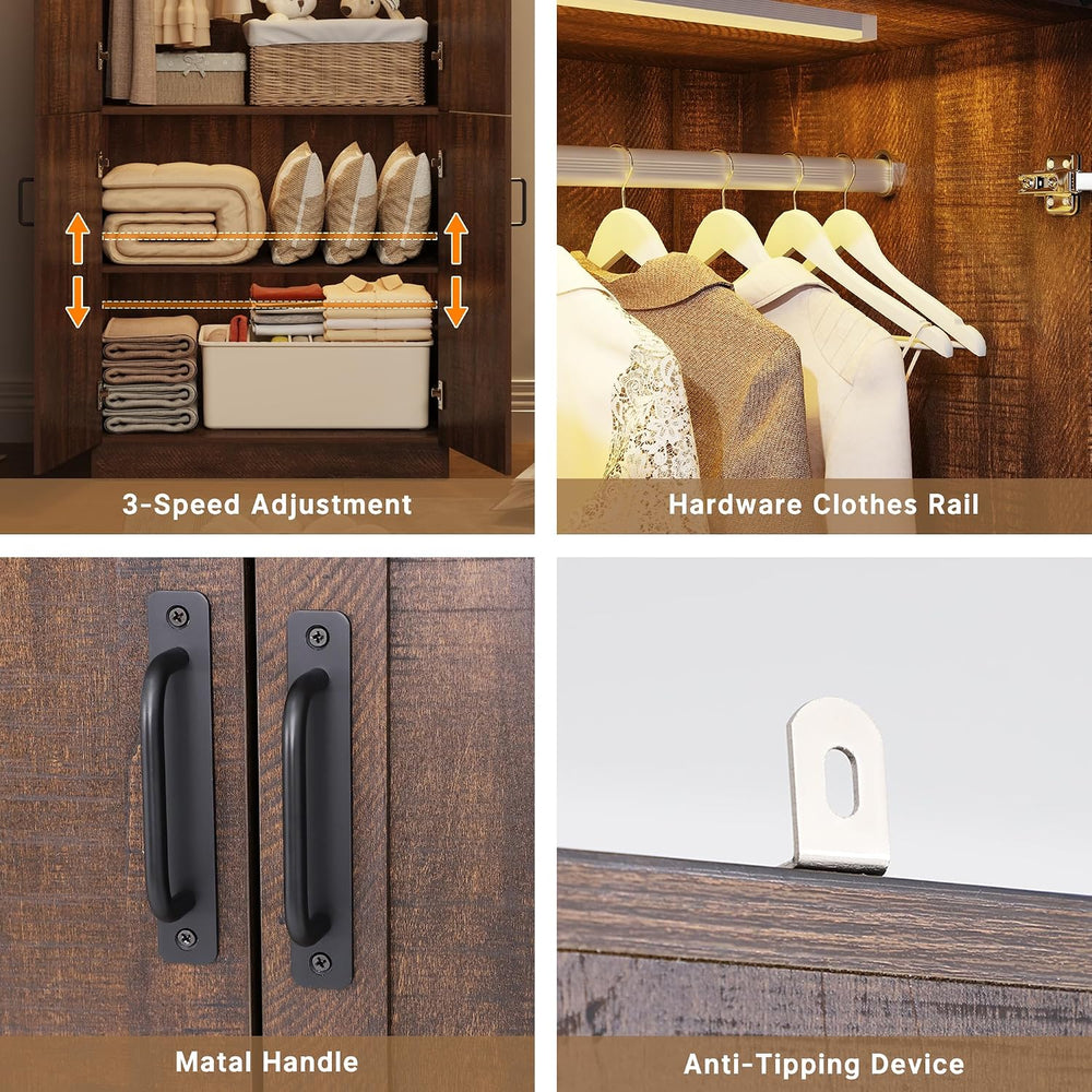 75" Tall Farmhouse 2 Doors Armoire Wardrobe Closet with LED,Freestanding...