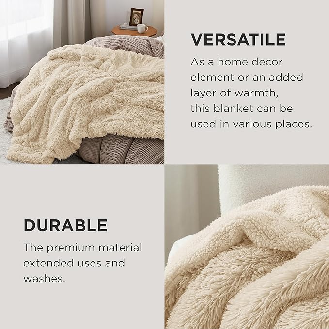 Bedsure GentleSoft Fluffy Beige King Size Blanket - Image 4