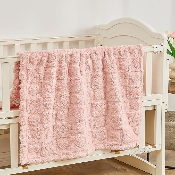 Yurhap Fleece Baby Blanket Heart Checkered Blanket, Ultra Soft Cozy Baby - Image 2