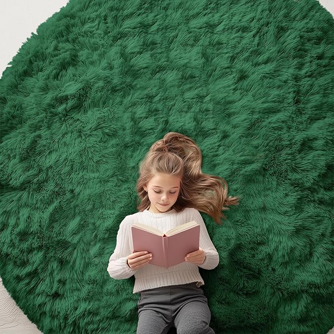 OLANLY Dark Green Round Rugs for Bedroom by OLANLY