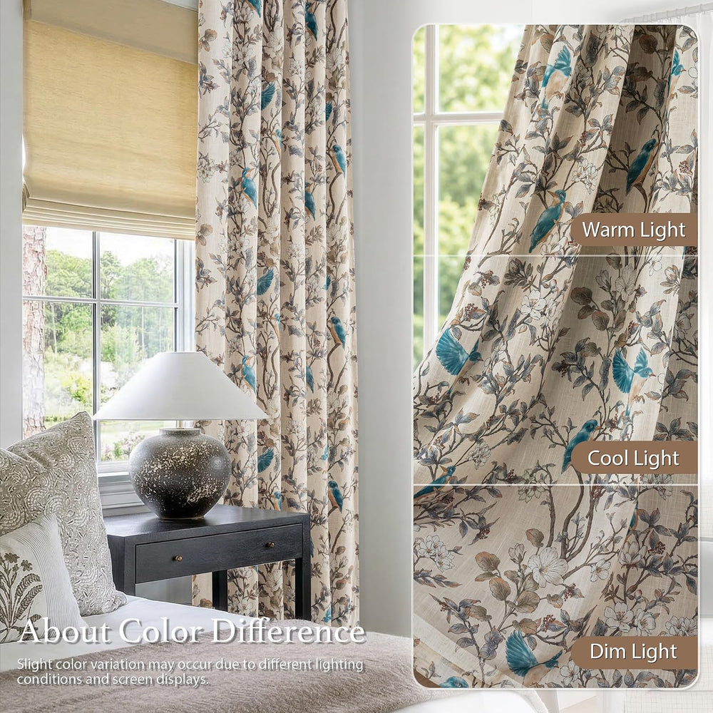 DriftAway 100% Blackout Vintage Floral Linen Curtains Double Layer Farmhouse ...