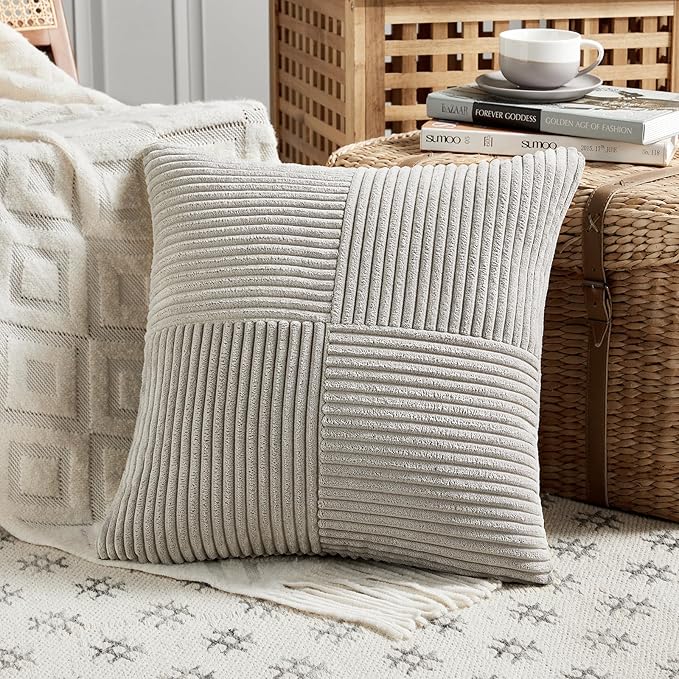 Fancy Homi 2 Packs Neutral Grey Decorative Throw Pillow Covers 20x20 Inch - Image 2
