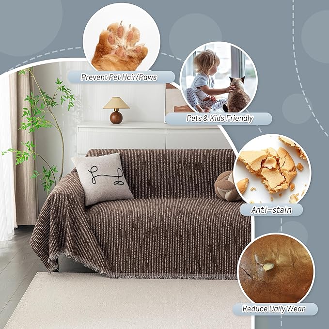 MYSKY HOME Boho Couch Cover Deep Chocolate Sofa Covers - Image 3