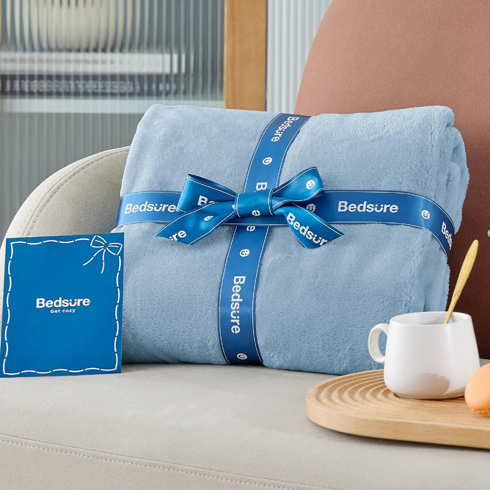 Bedsure GentleSoft Fleece Bed Blankets Queen Size Light Blue - Soft Lightweig...