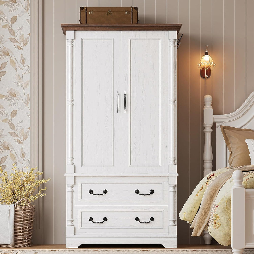 LIKIMIO Armoire Wardrobe Closet 70" with 2 Drawers for Bedroom, White