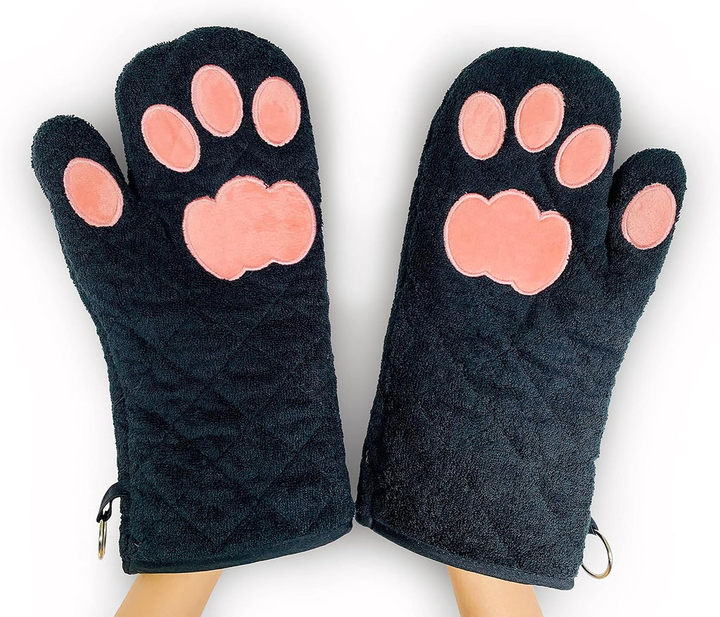 Cricket & Junebug Oven Mitts Cat Paws - Black & Pink