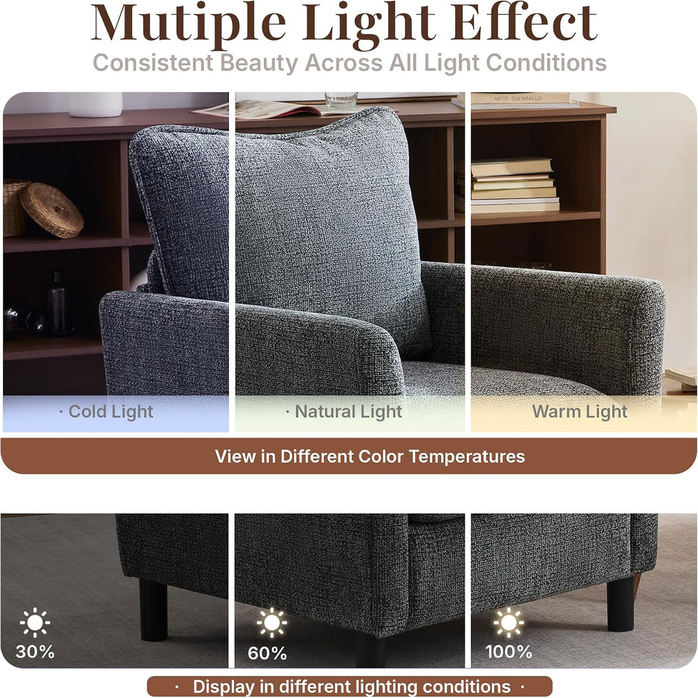 Grey Accent Chair Set of 2, Upholstered Armchair for Living Room