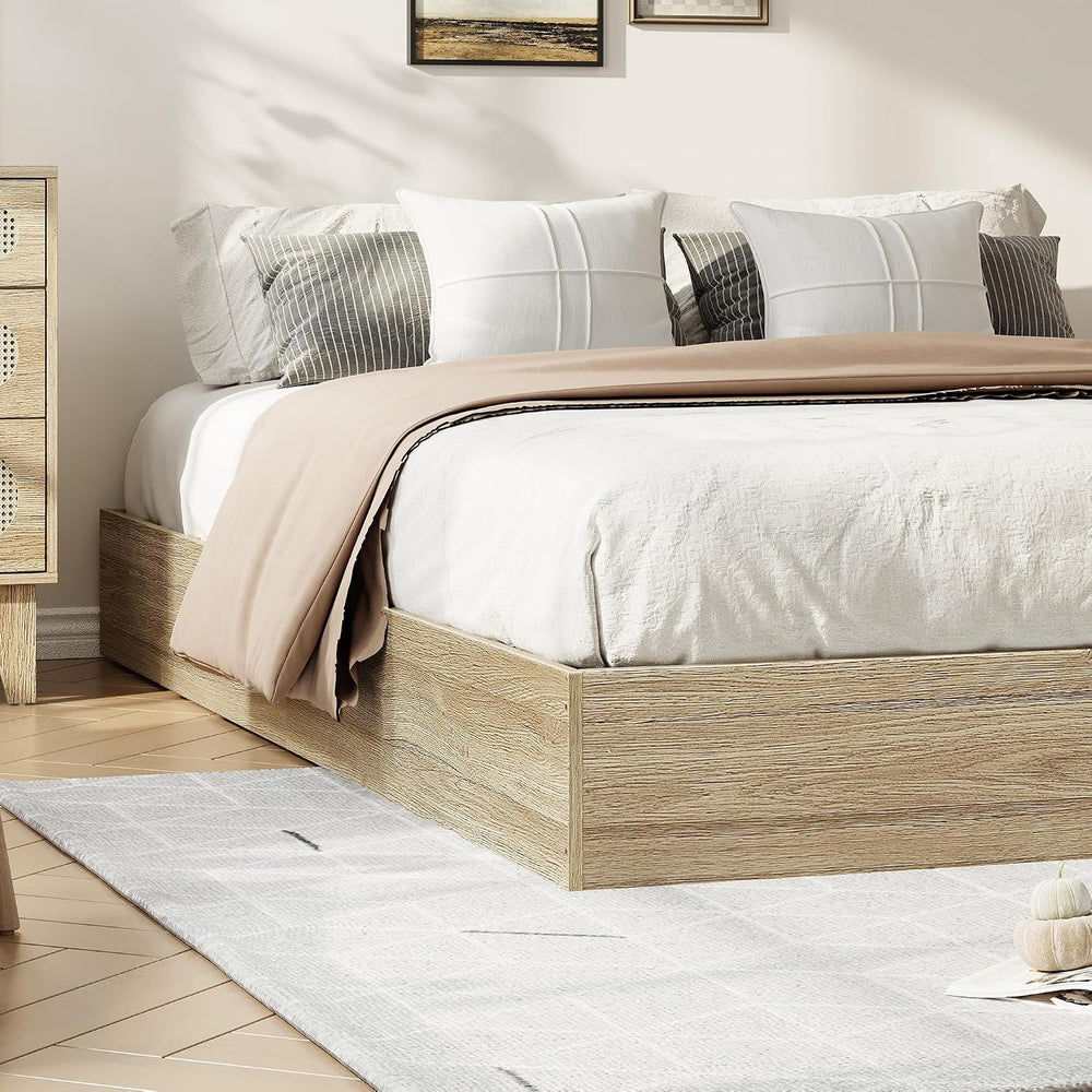 Queen Size Wooden Platform Bed Frame, Floor-Standing Bed Frame with Wood Slat...