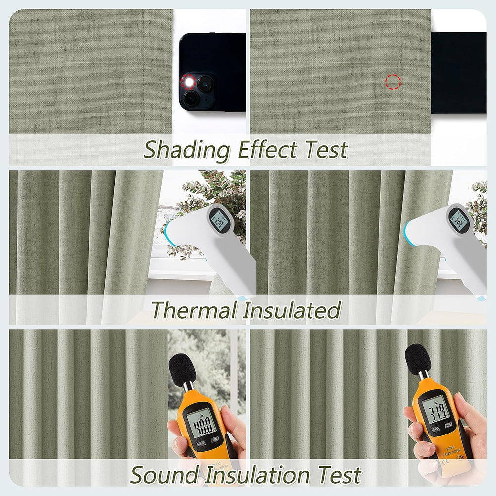 100% Blackout Linen Curtains 84 Inch Long 2 Panels Sage Green