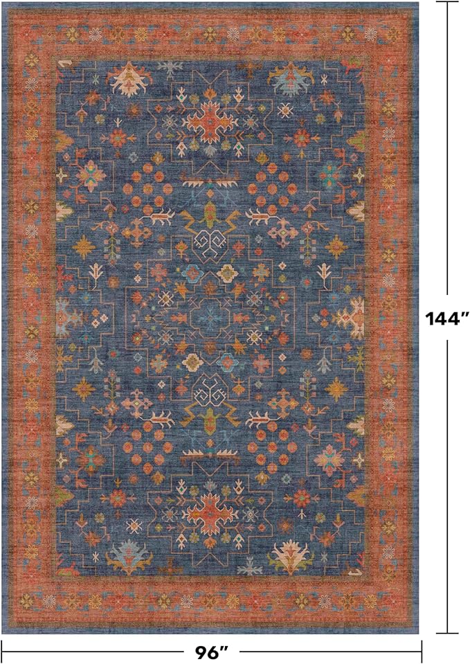 Navy Blue Large Area Rugs 8x12 Living Room, Geometric Floral Rugs - Image 2