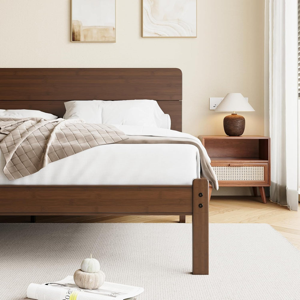 14" Solid Bamboo Wood King Size Platform Bed Frame with Headboard