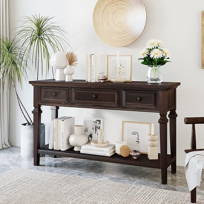 Merax Wood Farmhouse Entry Way Hallway Console Table with Drawers and Bottom ...