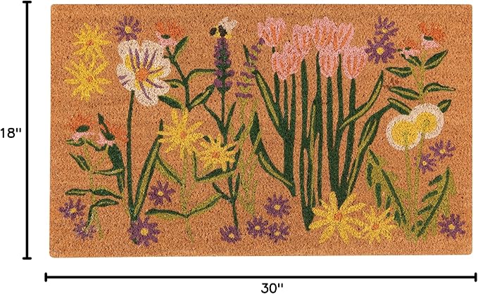 Now Designs Bees & Blooms Natural Coconut Fiber Printed Doormat Vinyl Backed - Image 2