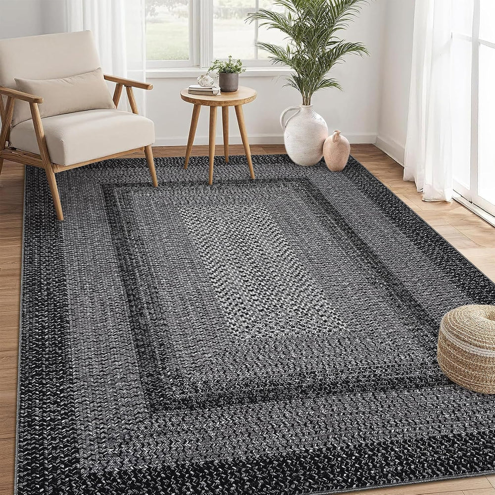 RUGSREAL 8x10 Washable Area Rug for Living Room with Rubber Backing