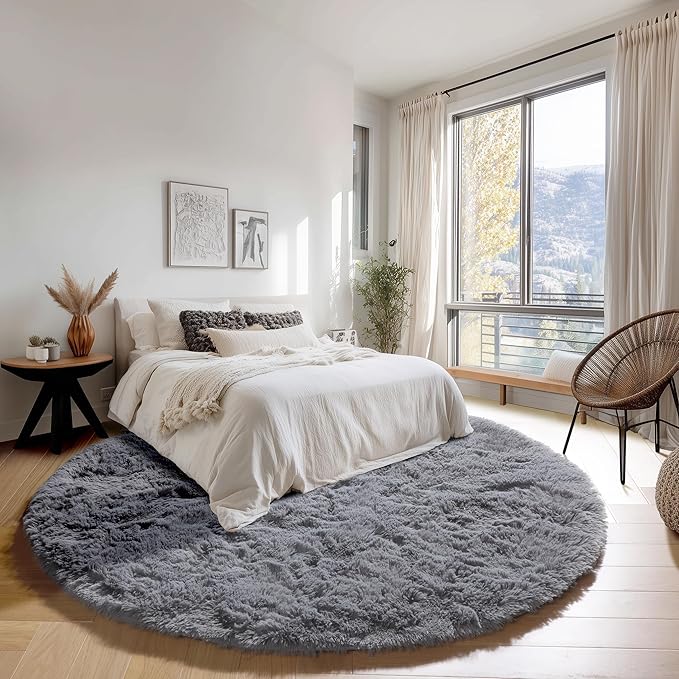 ONASAR Grey Round Rugs 8ft for Living Room, Fluffy Bedroom Circle Area Rug - Image 3