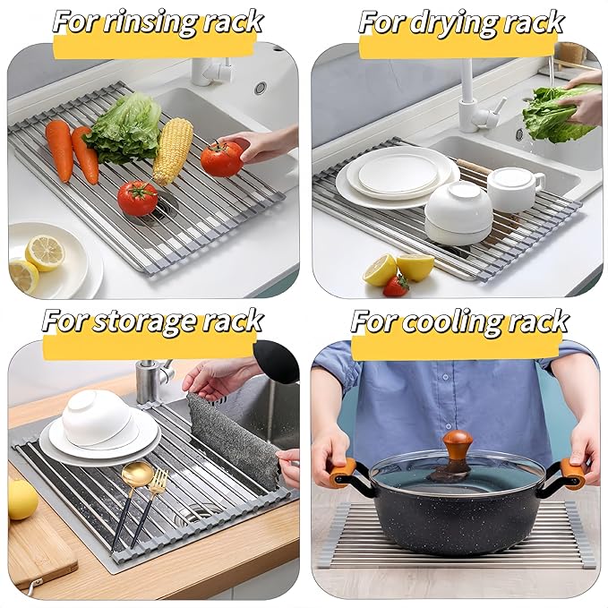 Roll Up Dish Drying Rack, 17.7" x 15.8" Over The Sink Dish Drying Rack - Image 5