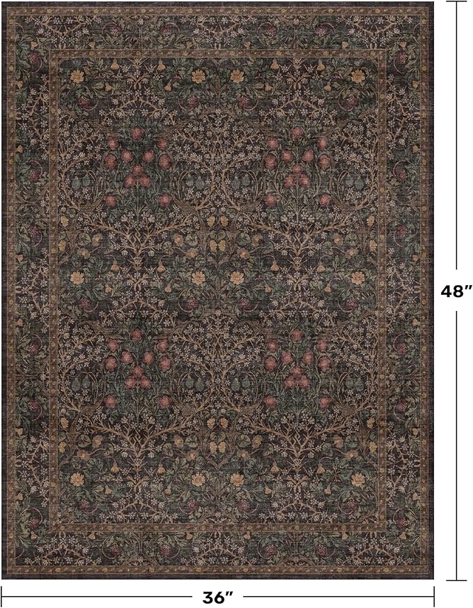 Vintage Dark Brown 3x4 Entryway Rug, Washable Small Area Rugs - Image 2