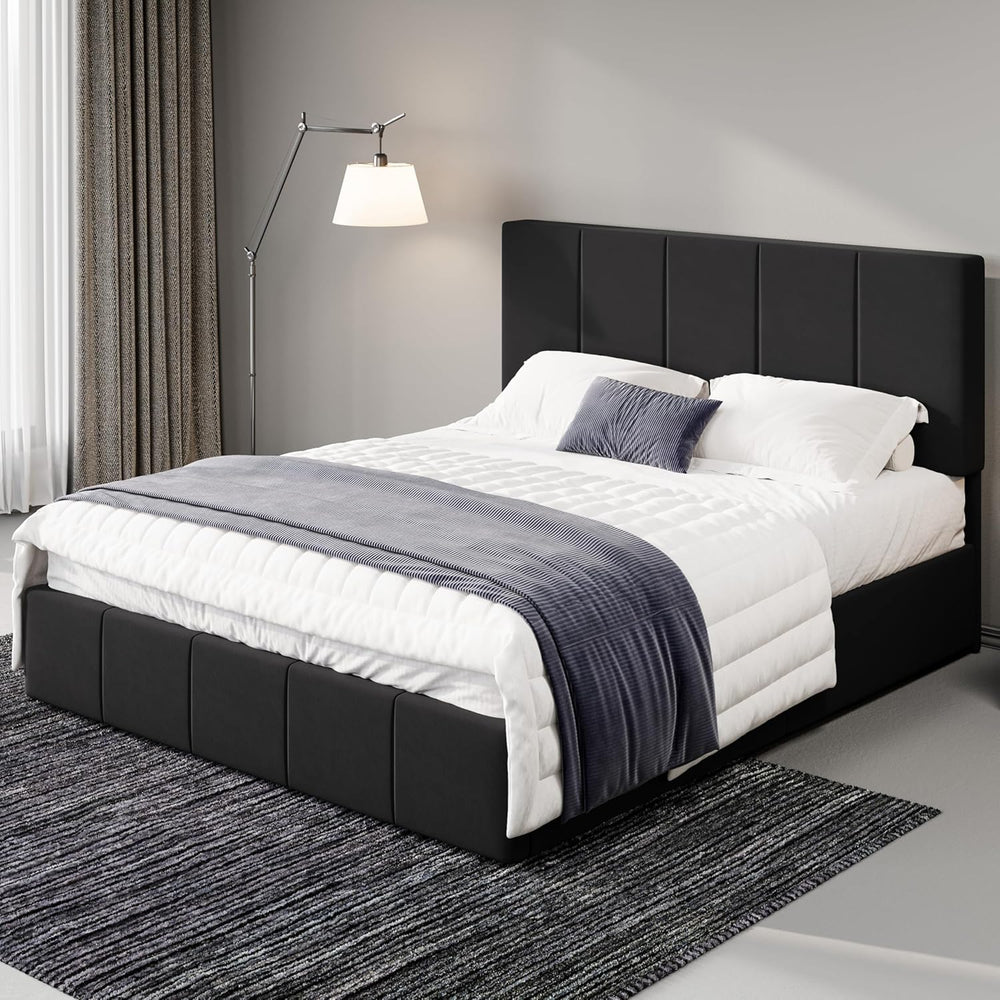 Allewie Full Size Dutch Velvet Upholstered Platform Bed Frame, Black