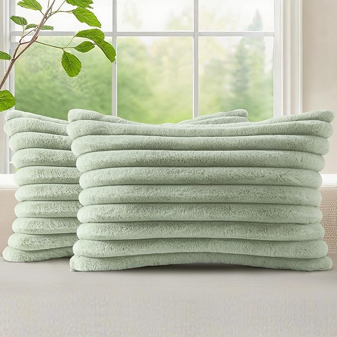 decorUhome Summer Cozy Faux Fur Throw Pillow Covers 12x20 Set of 2 Decorative by decorUhome