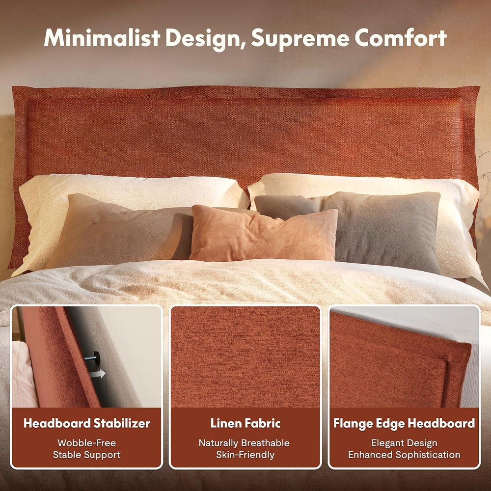 FLEXISPOT All-In-One Adjustable Bed Frame with Upholstered Flange Edge Headbo...