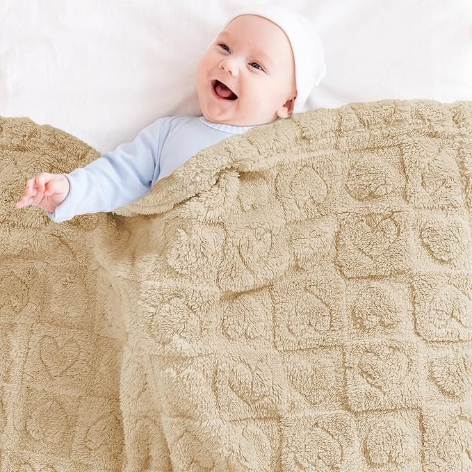 Yurhap Fleece Baby Blanket Heart Checkered, Ultra Soft Cozy Baby Blankets - Image 2