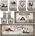 Fourluoo 10 Pcs Barn Chicken Kitchen Dish Towels Rugs Oven Mitts and Pot by Fourluoo