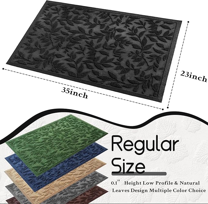 Black Leaves Outdoor Indoor Entrance Doormats, Absorbent Durable Heavy Duty - Image 2