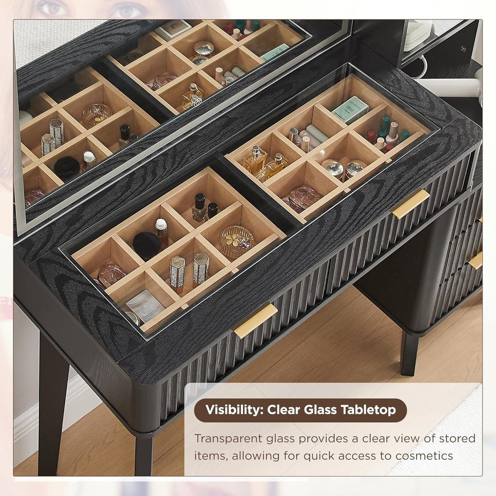 T4TREAM 48" Fluted Makeup Vanity Desk with 36" Lighted Mirror, Blac...