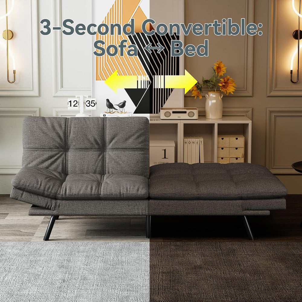 Futon Sofa Bed Convertible Couch, Grey Linen Sofa Bed